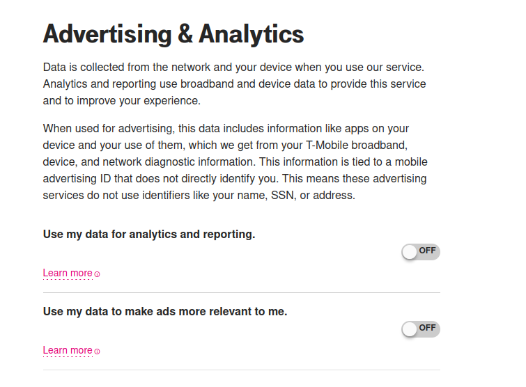 Advertising and Analytics screenshot