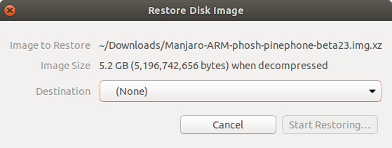 Restore Disk Image Dialog