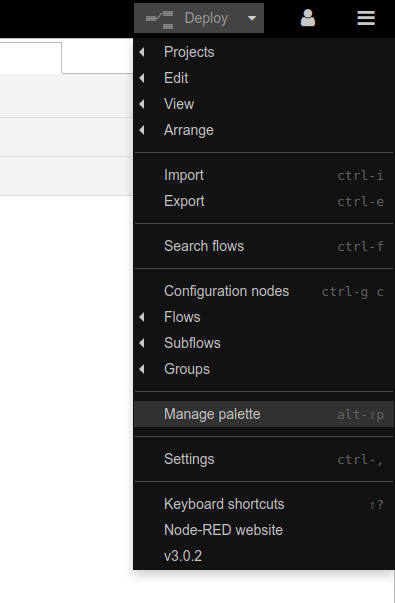 NodeRed Manage palette