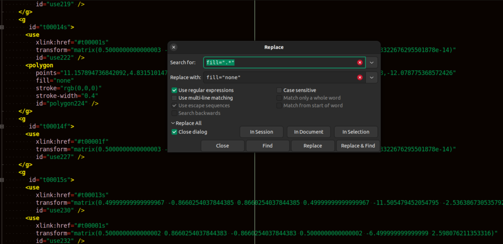 SVG export with fill settings