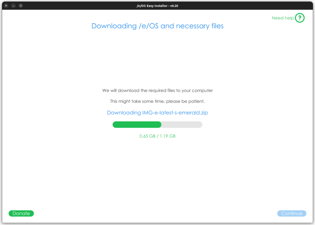 Downloading /e/OS and necessary files - screenshot